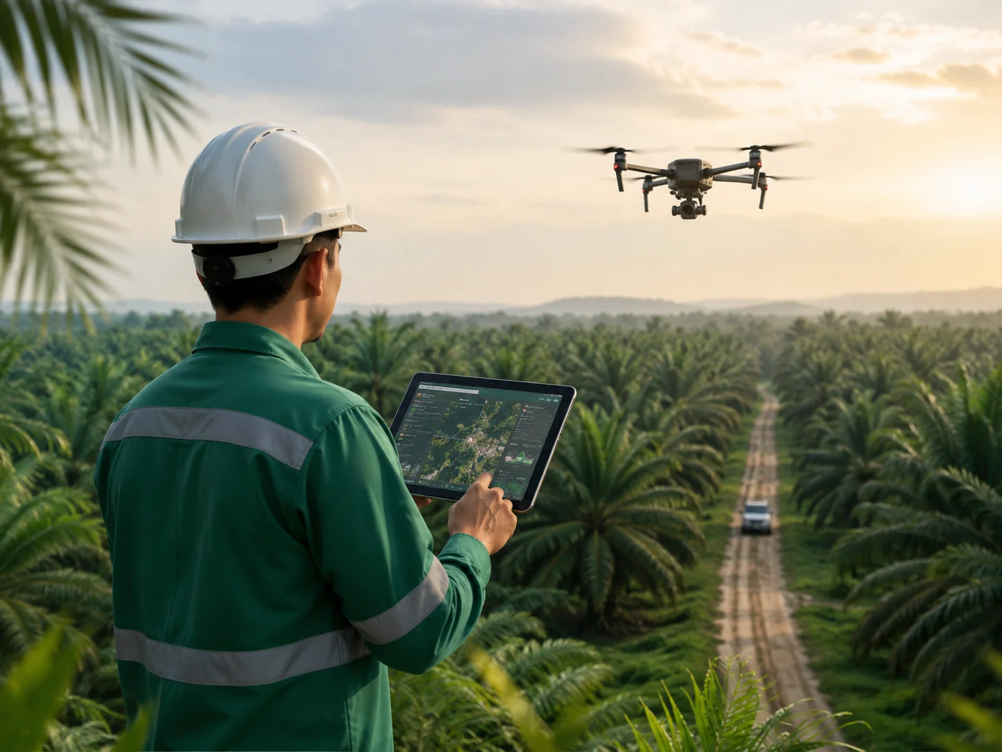 Plantation employee using technology